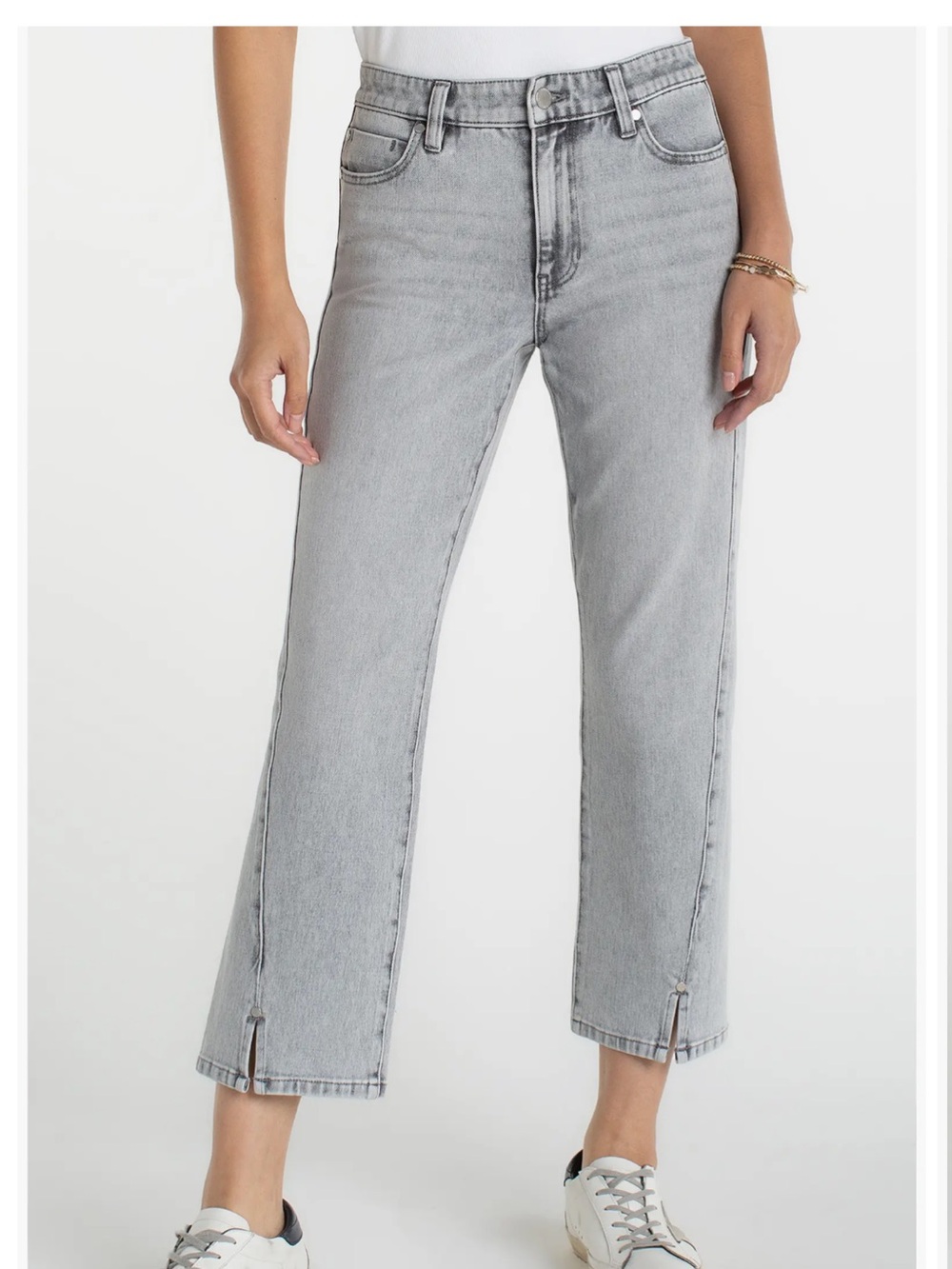 NWT Liverpool Los Angeles ECO Kennedy Split Hem Ankle Jeans Petite 12 Gray